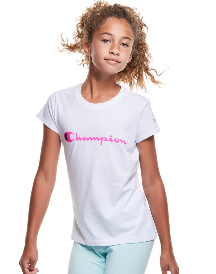 Champion Classic Script Logo Kiz Çocuk Tişört Beyaz ( MHUQWS780 )